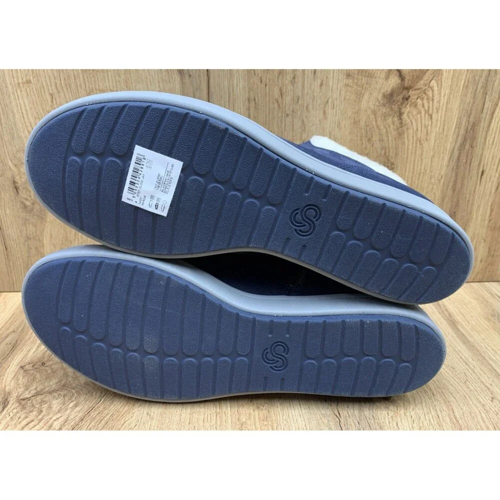 Cloudsteppers By Clarks Boots Step Flow Jay Faux Lined  Zip Lace Up Navy  10 M